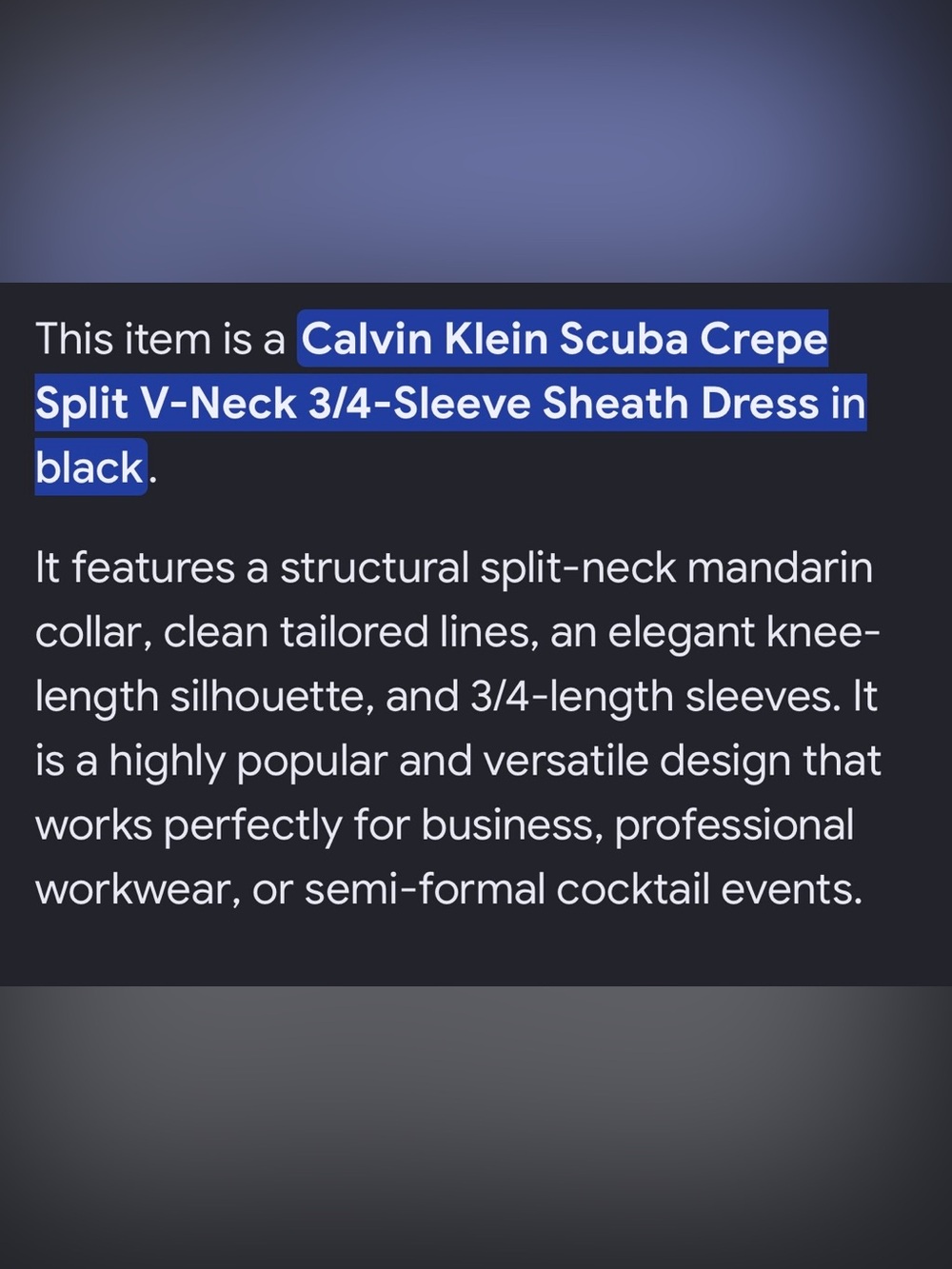 Calvin Klein Black Knee Length Sheath Dress with Mandarin Collar Size 4 PETITE - Picture 10 of 11